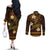 FSM Kosrae State Couples Matching Off The Shoulder Long Sleeve Dress and Long Sleeve Button Shirt Tribal Pattern Gold Version LT01 - Polynesian Pride