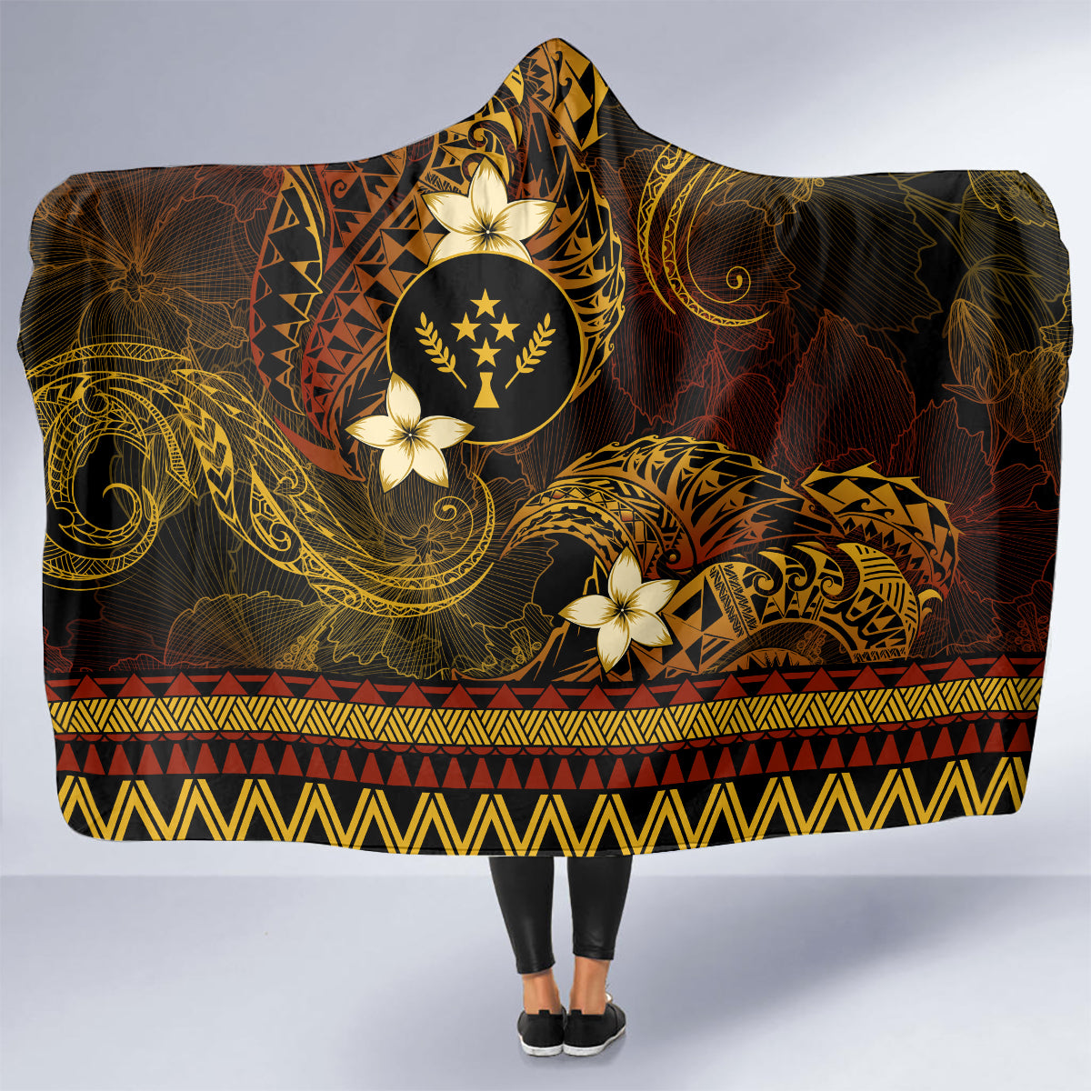 FSM Kosrae State Hooded Blanket Tribal Pattern Gold Version LT01 - Polynesian Pride