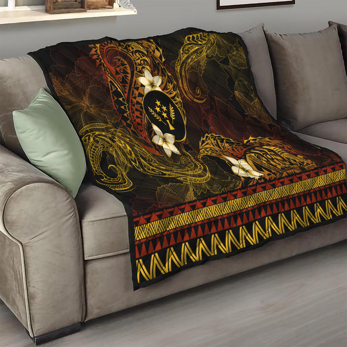 FSM Kosrae State Quilt Tribal Pattern Gold Version LT01 - Polynesian Pride