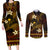 FSM Pohnpei State Couples Matching Long Sleeve Bodycon Dress and Long Sleeve Button Shirt Tribal Pattern Gold Version LT01 Gold - Polynesian Pride