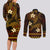 FSM Pohnpei State Couples Matching Long Sleeve Bodycon Dress and Long Sleeve Button Shirt Tribal Pattern Gold Version LT01 - Polynesian Pride