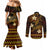 FSM Pohnpei State Couples Matching Mermaid Dress and Long Sleeve Button Shirt Tribal Pattern Gold Version LT01 - Polynesian Pride