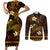 FSM Pohnpei State Couples Matching Short Sleeve Bodycon Dress and Long Sleeve Button Shirt Tribal Pattern Gold Version LT01 Gold - Polynesian Pride