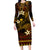 FSM Pohnpei State Family Matching Long Sleeve Bodycon Dress and Hawaiian Shirt Tribal Pattern Gold Version LT01 Mom's Dress Gold - Polynesian Pride