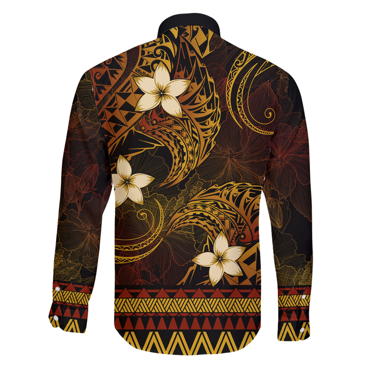 FSM Pohnpei State Family Matching Off Shoulder Long Sleeve Dress and Hawaiian Shirt Tribal Pattern Gold Version LT01 - Polynesian Pride
