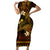 FSM Pohnpei State Family Matching Short Sleeve Bodycon Dress and Hawaiian Shirt Tribal Pattern Gold Version LT01 Mom's Dress Gold - Polynesian Pride