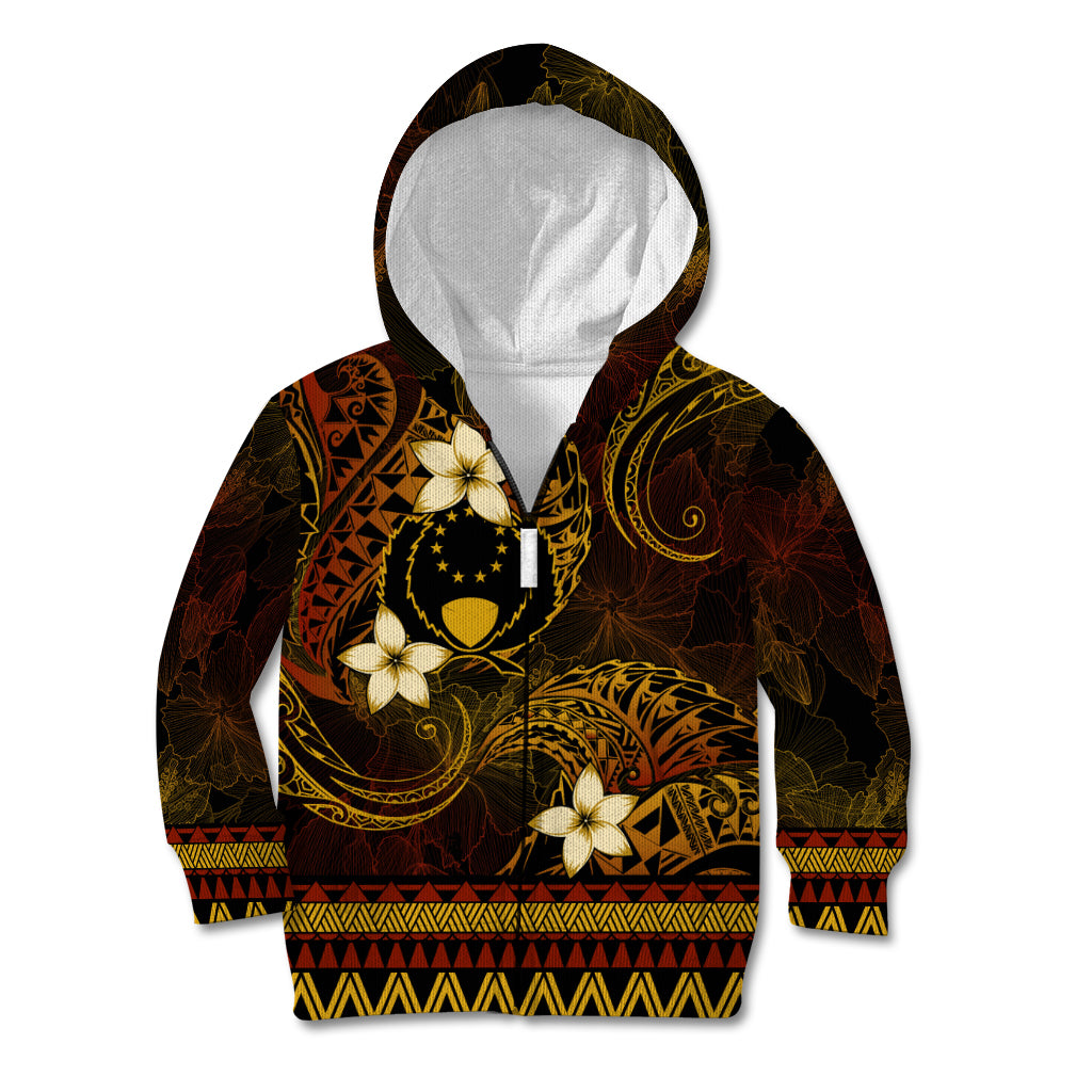 FSM Pohnpei State Kid Hoodie Tribal Pattern Gold Version LT01 Zip Hoodie Gold - Polynesian Pride