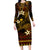 FSM Pohnpei State Long Sleeve Bodycon Dress Tribal Pattern Gold Version LT01 Long Dress Gold - Polynesian Pride