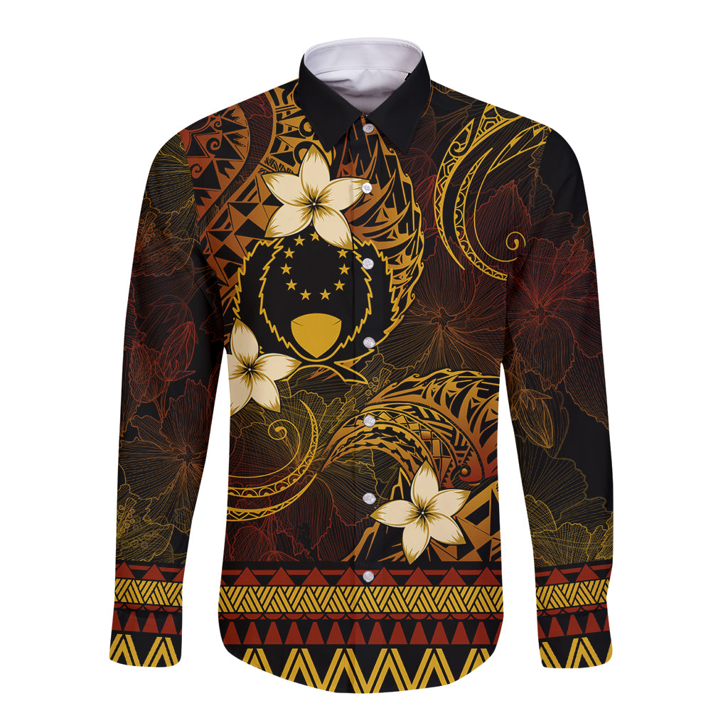 FSM Pohnpei State Long Sleeve Button Shirt Tribal Pattern Gold Version LT01 Unisex Gold - Polynesian Pride