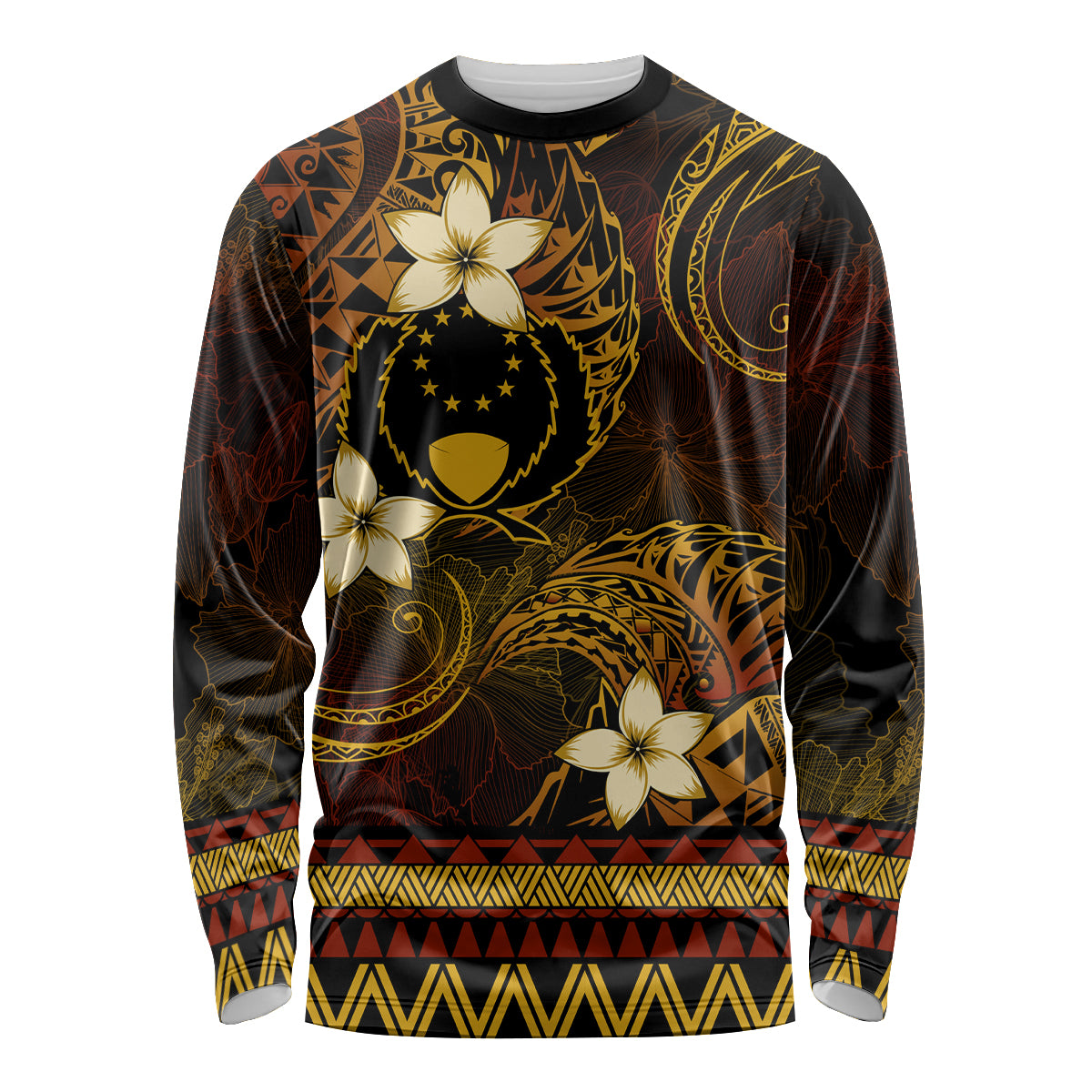 FSM Pohnpei State Long Sleeve Shirt Tribal Pattern Gold Version LT01 Unisex Gold - Polynesian Pride