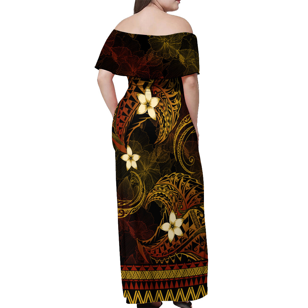 FSM Pohnpei State Off Shoulder Maxi Dress Tribal Pattern Gold Version LT01 - Polynesian Pride
