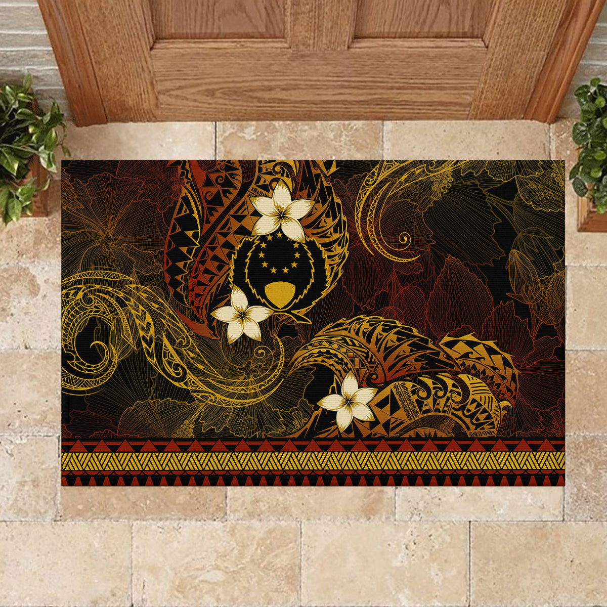 FSM Pohnpei State Rubber Doormat Tribal Pattern Gold Version