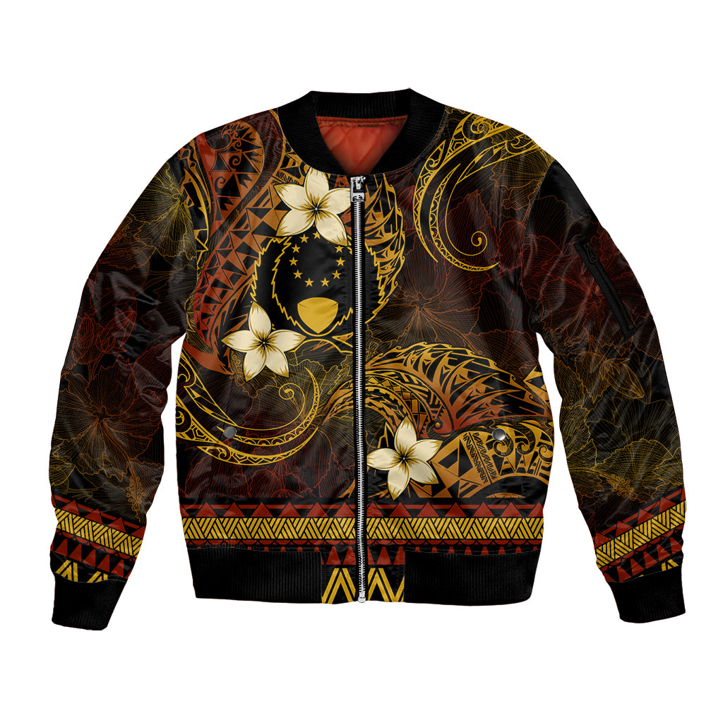 FSM Pohnpei State Sleeve Zip Bomber Jacket Tribal Pattern Gold Version LT01 Unisex Gold - Polynesian Pride