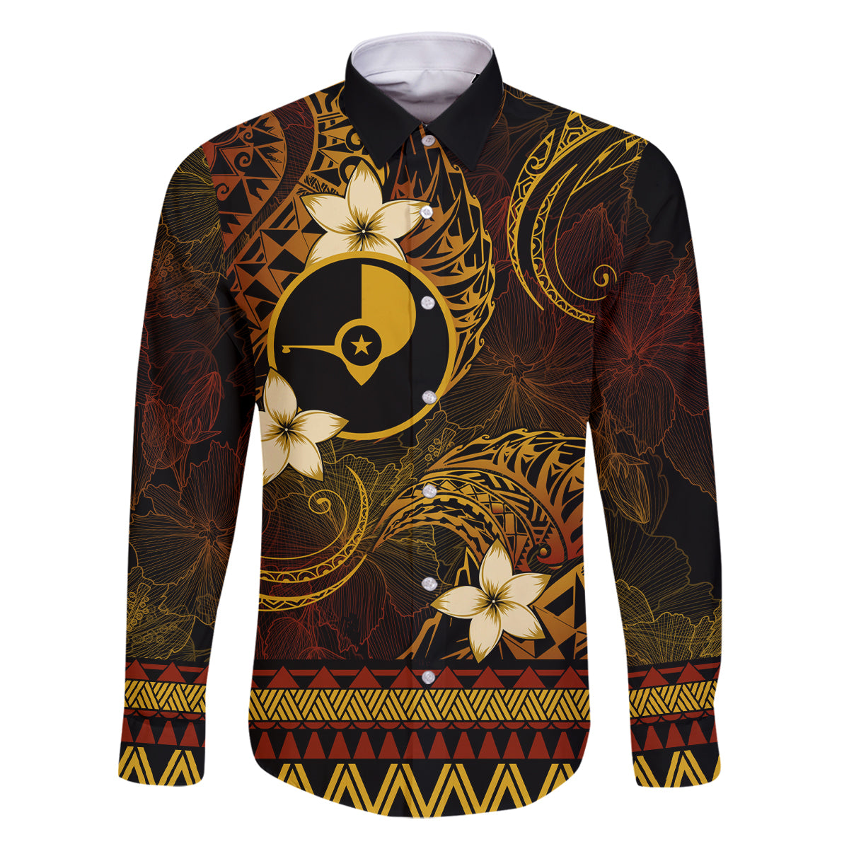 FSM Yap State Family Matching Long Sleeve Bodycon Dress and Hawaiian Shirt Tribal Pattern Gold Version LT01 Dad's Shirt - Long Sleeve Gold - Polynesian Pride