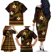 FSM Yap State Family Matching Off Shoulder Long Sleeve Dress and Hawaiian Shirt Tribal Pattern Gold Version LT01 - Polynesian Pride