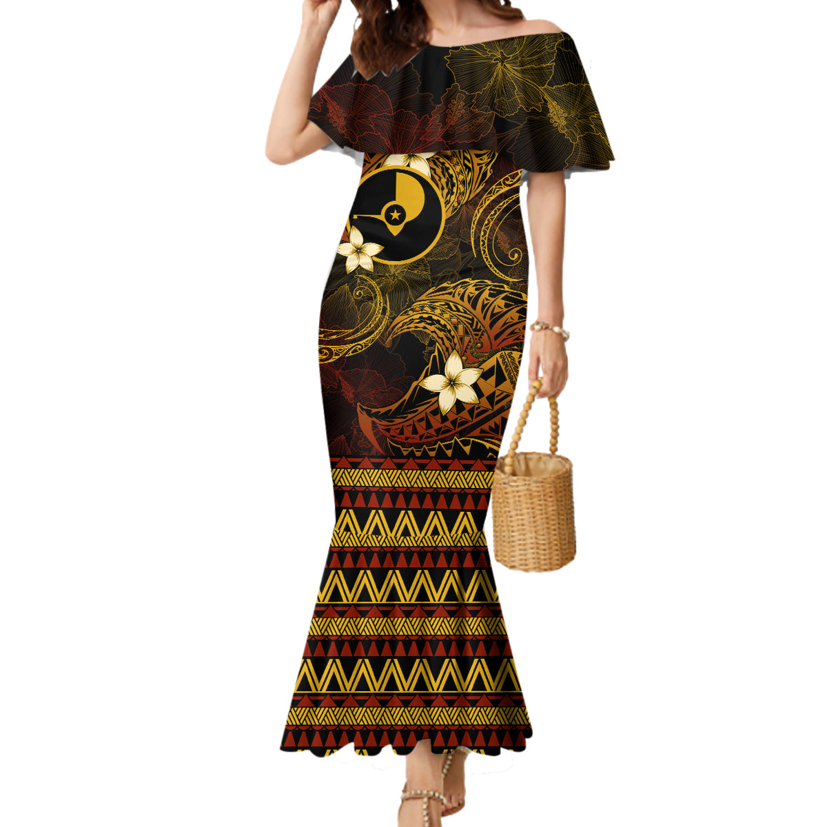 FSM Yap State Mermaid Dress Tribal Pattern Gold Version LT01 Women Gold - Polynesian Pride