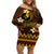 FSM Yap State Off Shoulder Short Dress Tribal Pattern Gold Version LT01 Women Gold - Polynesian Pride