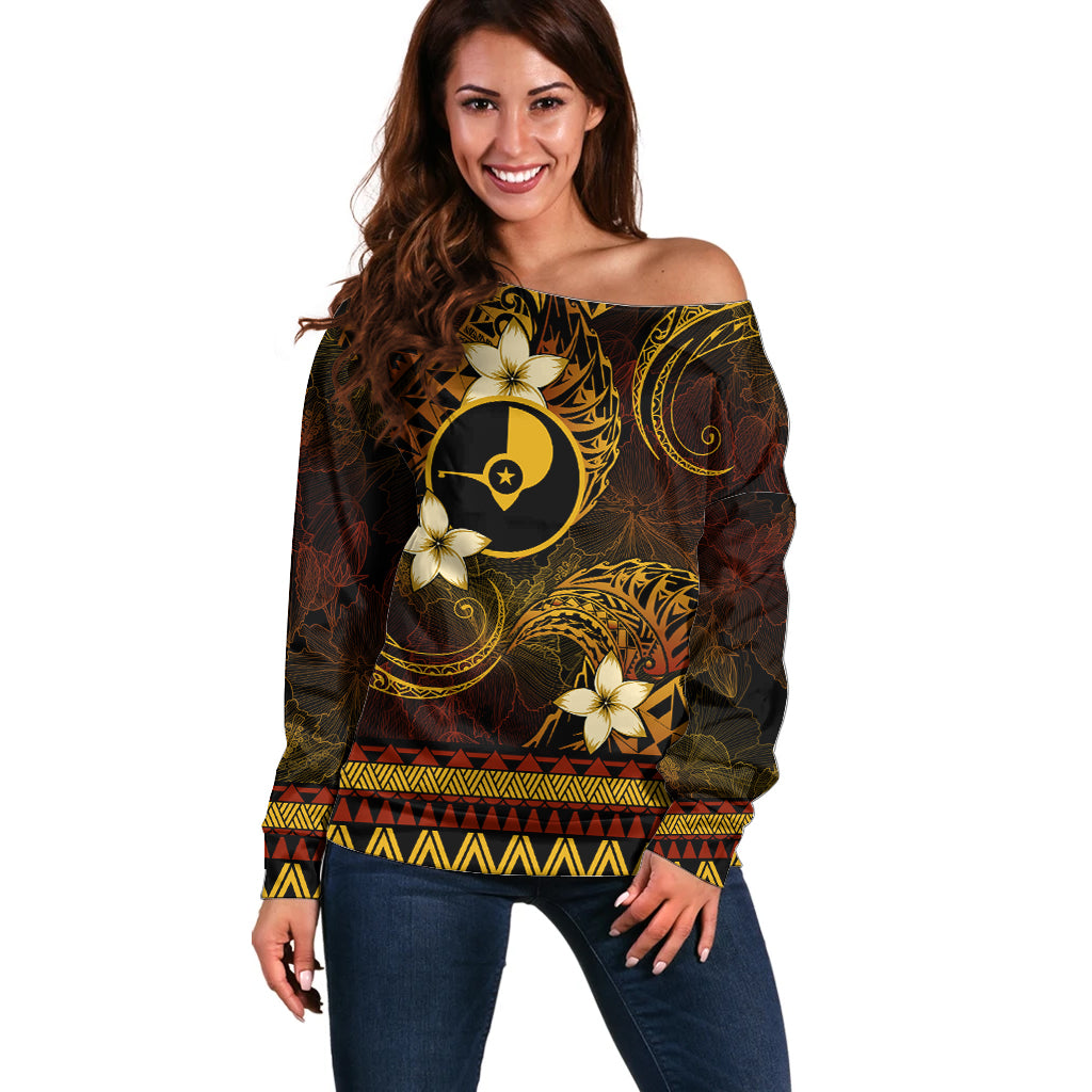 FSM Yap State Off Shoulder Sweater Tribal Pattern Gold Version LT01 Women Gold - Polynesian Pride