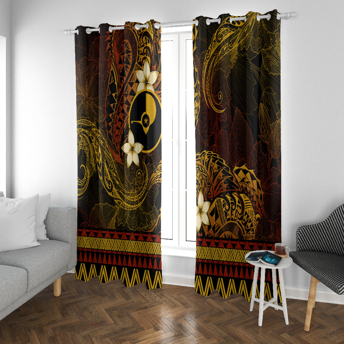 FSM Yap State Window Curtain Tribal Pattern Gold Version