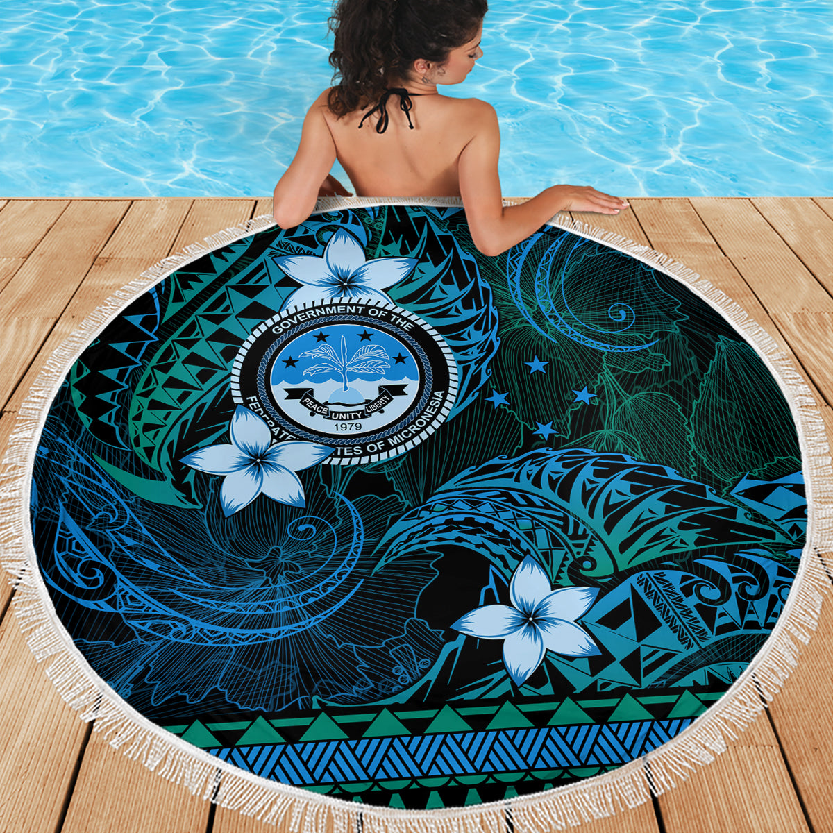 FSM Culture Day Beach Blanket Tribal Pattern Ocean Version