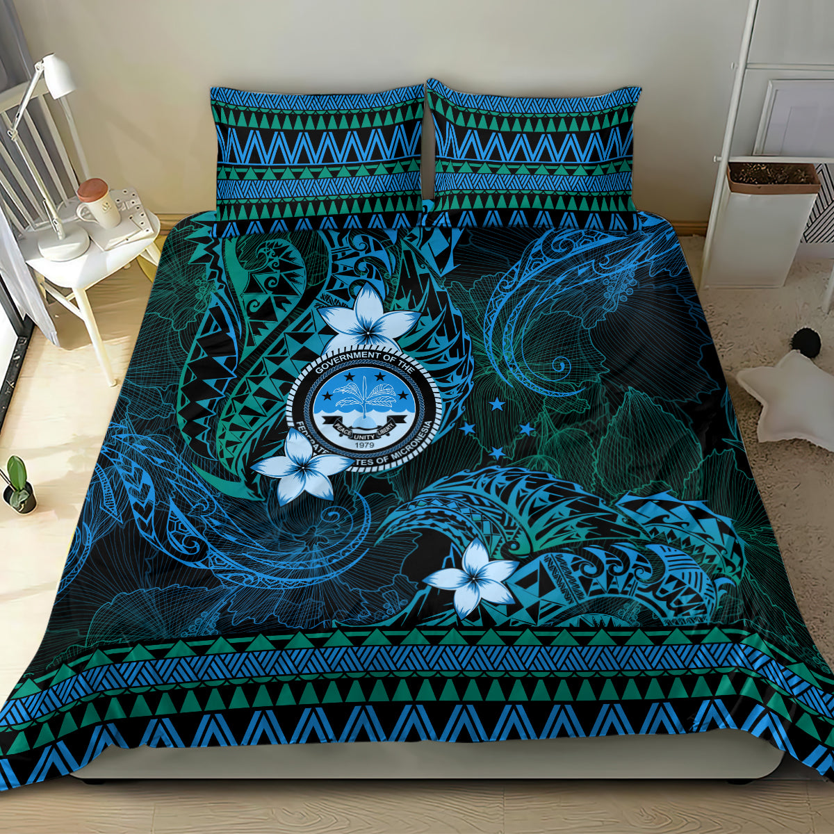 FSM Culture Day Bedding Set Tribal Pattern Ocean Version