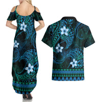 FSM Culture Day Couples Matching Summer Maxi Dress and Hawaiian Shirt Tribal Pattern Ocean Version LT01 - Polynesian Pride