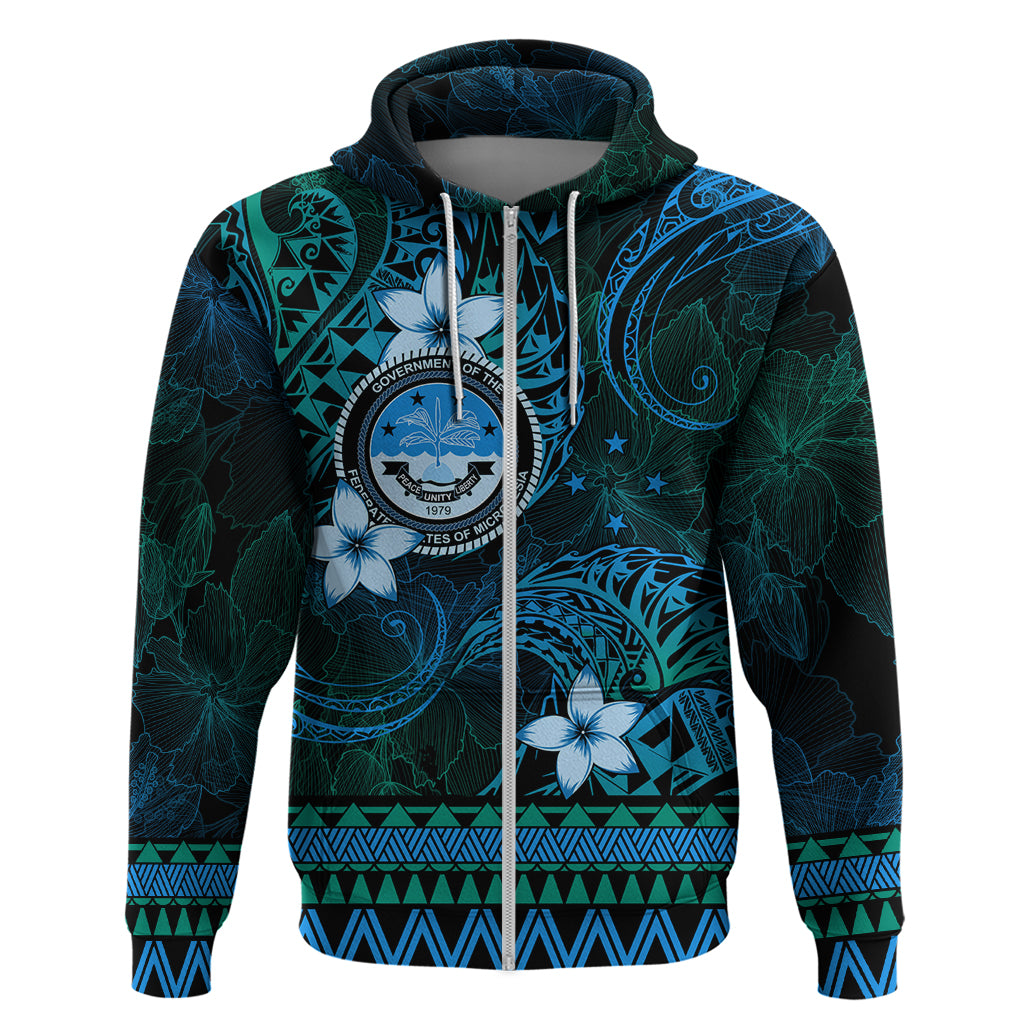 FSM Culture Day Hoodie Tribal Pattern Ocean Version LT01 Zip Hoodie Blue - Polynesian Pride