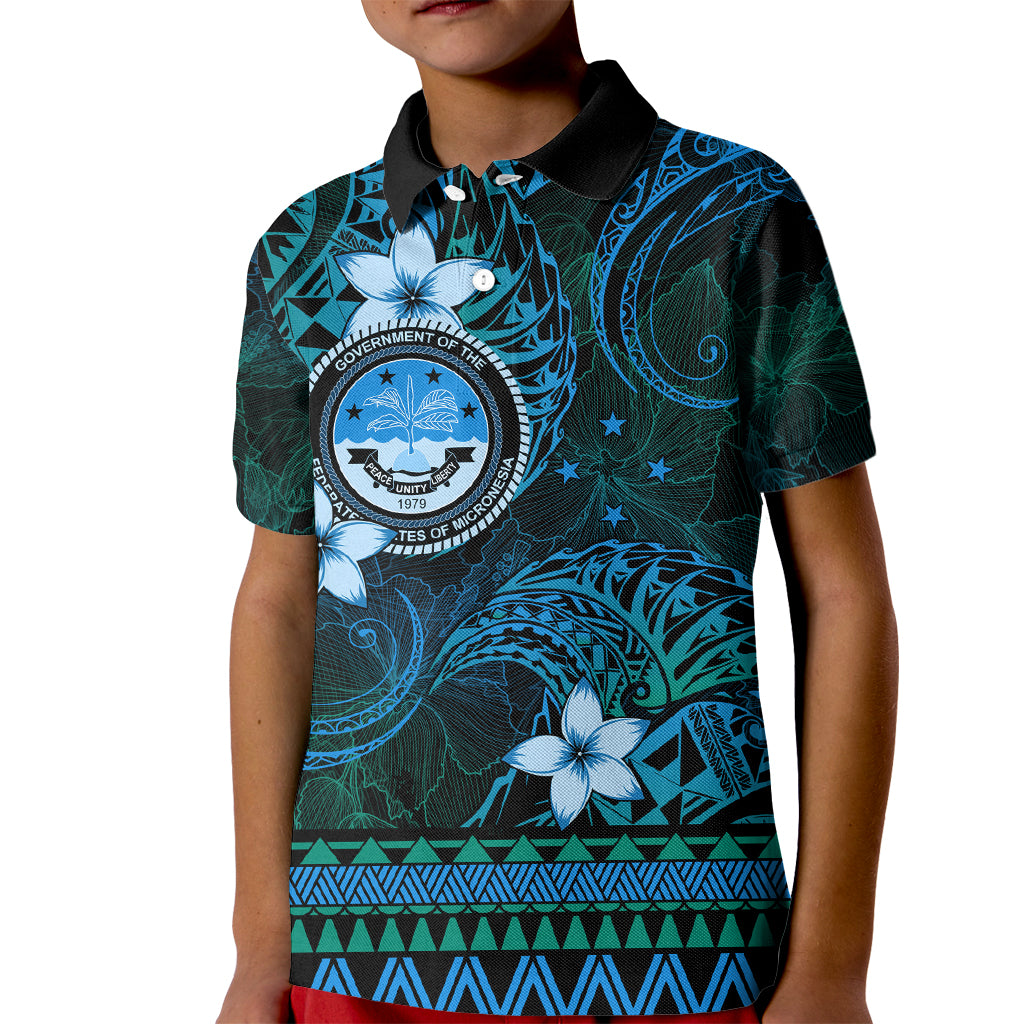 FSM Culture Day Kid Polo Shirt Tribal Pattern Ocean Version LT01 Kid Blue - Polynesian Pride