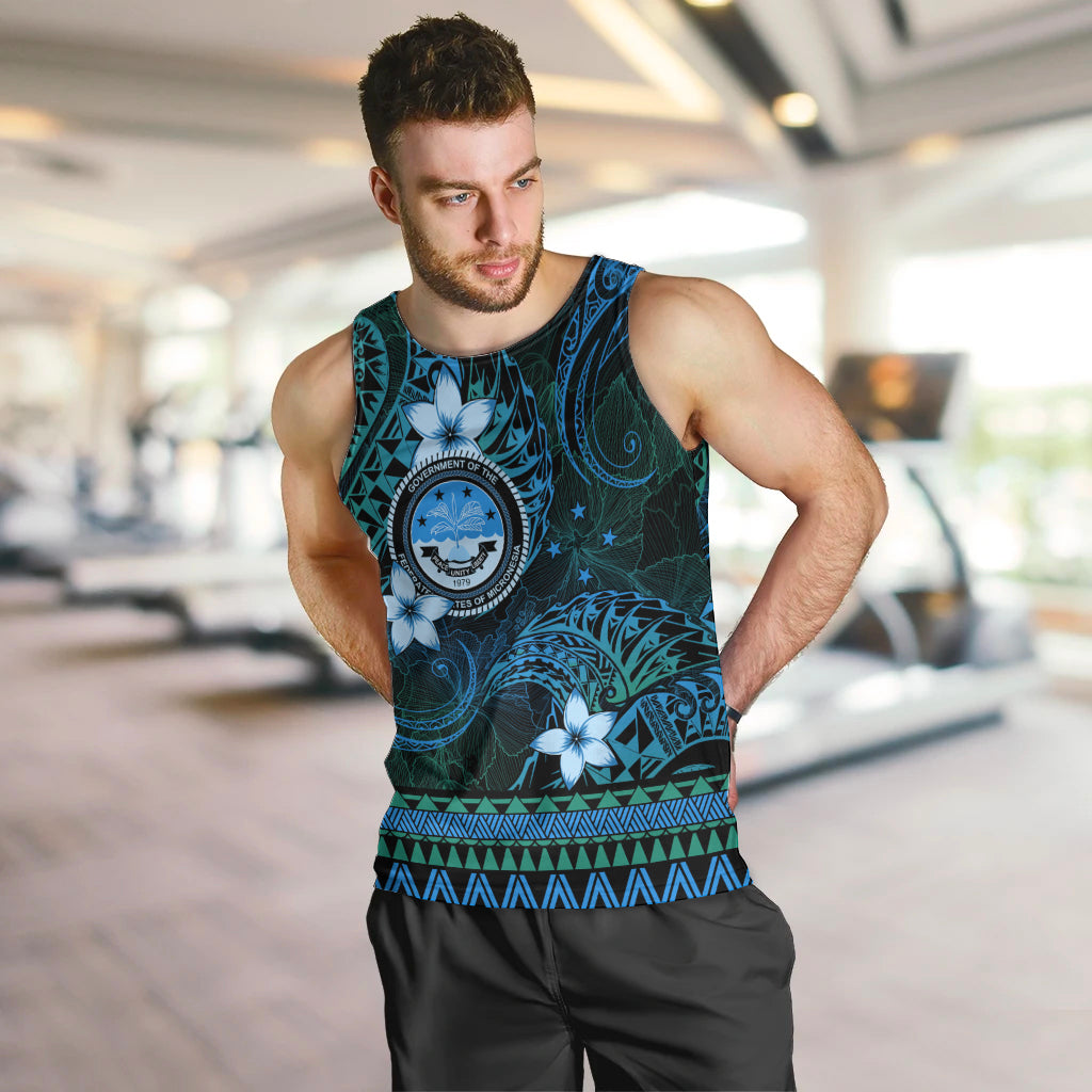 FSM Culture Day Men Tank Top Tribal Pattern Ocean Version LT01 Blue - Polynesian Pride