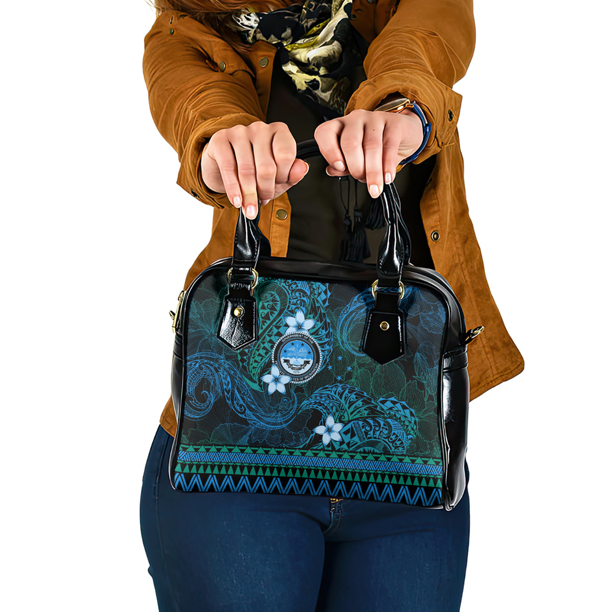 FSM Culture Day Shoulder Handbag Tribal Pattern Ocean Version