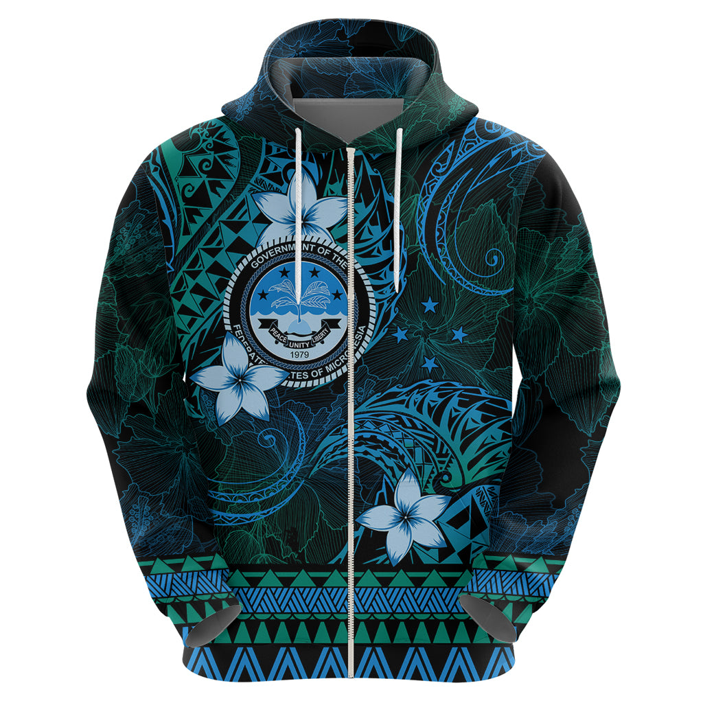 FSM Culture Day Zip Hoodie Tribal Pattern Ocean Version LT01 - Polynesian Pride