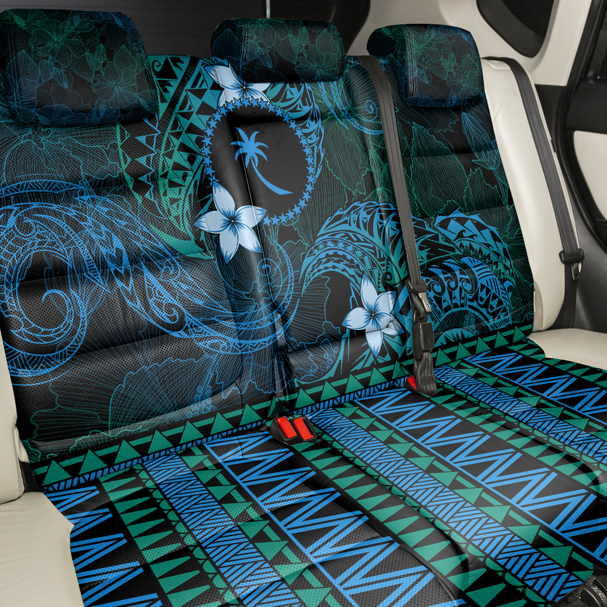 FSM Chuuk State Back Car Seat Cover Tribal Pattern Ocean Version LT01