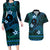 FSM Chuuk State Couples Matching Long Sleeve Bodycon Dress and Hawaiian Shirt Tribal Pattern Ocean Version LT01 Blue - Polynesian Pride