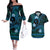 FSM Chuuk State Couples Matching Off The Shoulder Long Sleeve Dress and Hawaiian Shirt Tribal Pattern Ocean Version LT01 Blue - Polynesian Pride