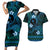 FSM Chuuk State Couples Matching Short Sleeve Bodycon Dress and Hawaiian Shirt Tribal Pattern Ocean Version LT01 Blue - Polynesian Pride