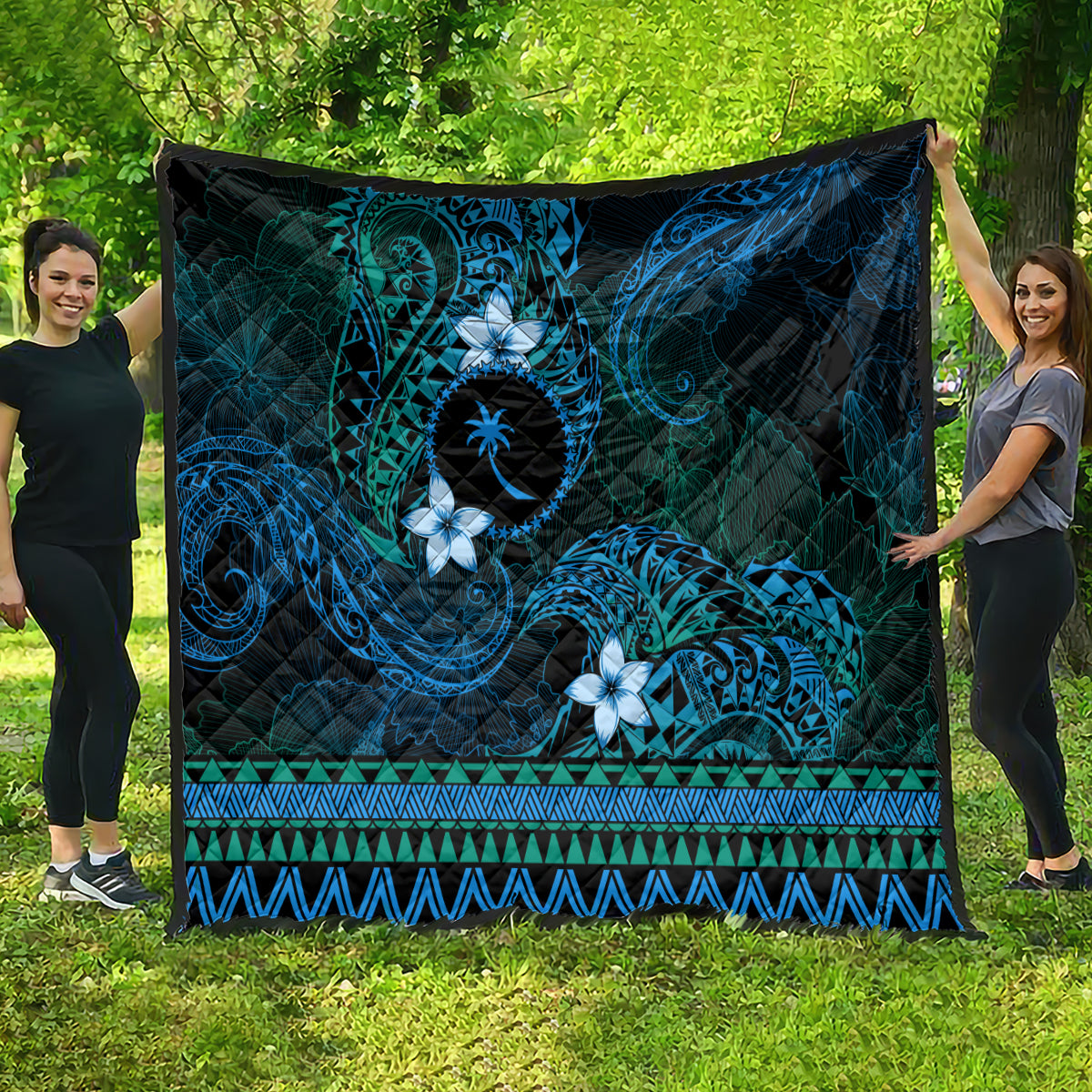 FSM Chuuk State Quilt Tribal Pattern Ocean Version