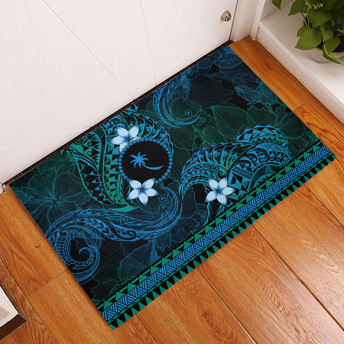 FSM Chuuk State Rubber Doormat Tribal Pattern Ocean Version