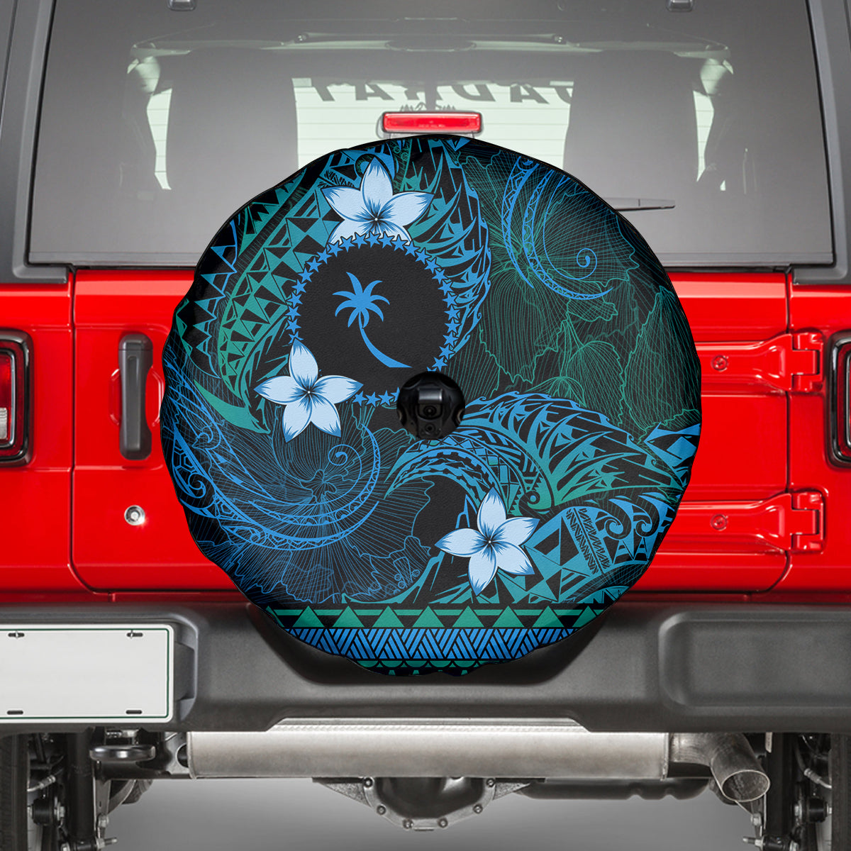 FSM Chuuk State Spare Tire Cover Tribal Pattern Ocean Version