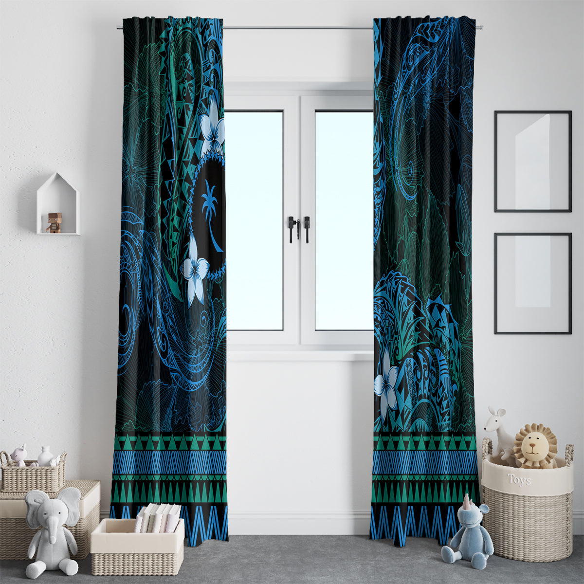 FSM Chuuk State Window Curtain Tribal Pattern Ocean Version