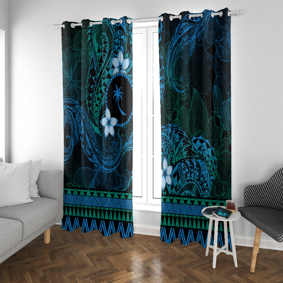 FSM Chuuk State Window Curtain Tribal Pattern Ocean Version