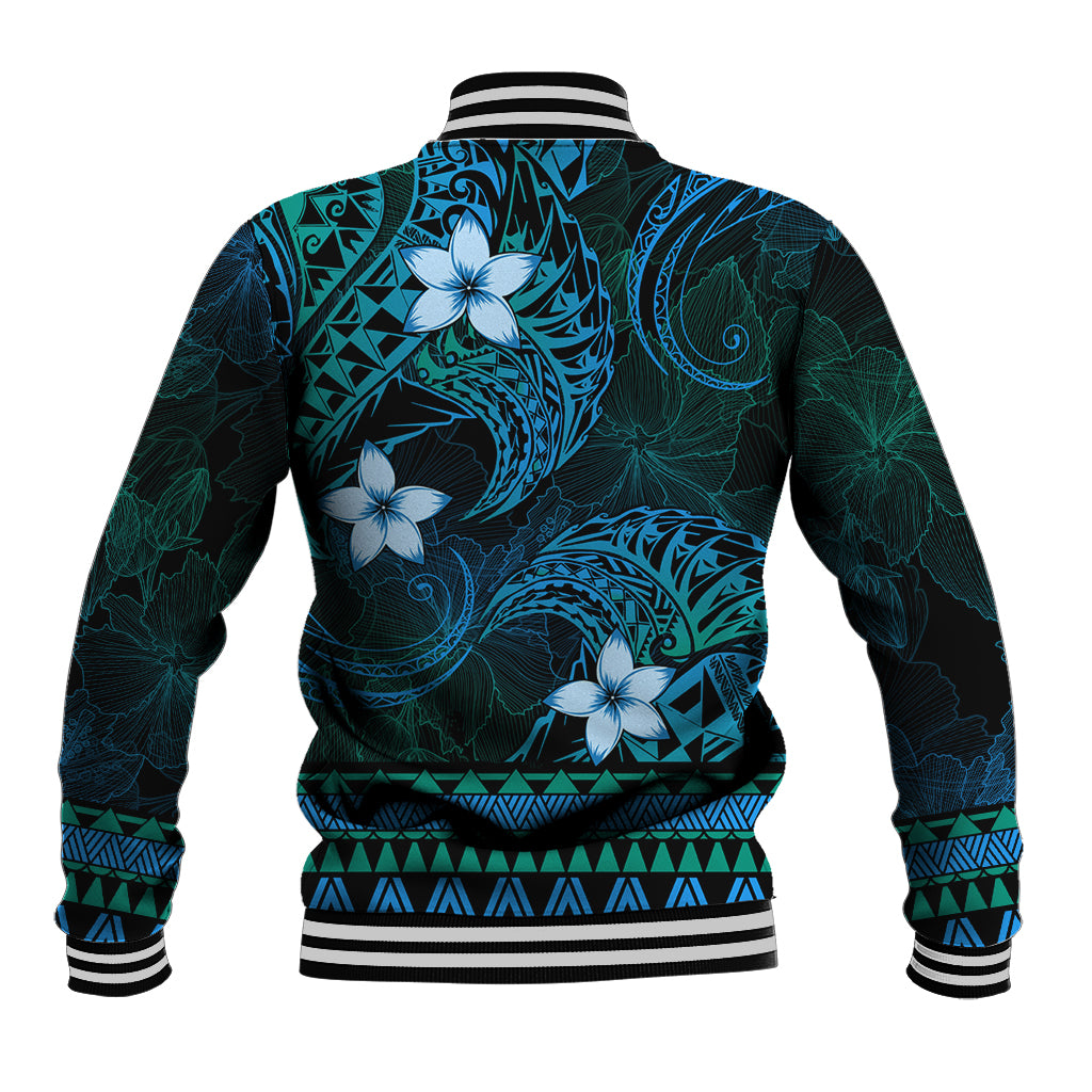 FSM Kosrae State Baseball Jacket Tribal Pattern Ocean Version LT01 - Polynesian Pride