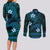 FSM Kosrae State Couples Matching Long Sleeve Bodycon Dress and Long Sleeve Button Shirt Tribal Pattern Ocean Version LT01 - Polynesian Pride