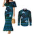 FSM Kosrae State Couples Matching Mermaid Dress and Long Sleeve Button Shirt Tribal Pattern Ocean Version LT01 Blue - Polynesian Pride