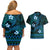 FSM Kosrae State Couples Matching Off Shoulder Short Dress and Hawaiian Shirt Tribal Pattern Ocean Version LT01 - Polynesian Pride