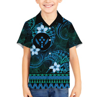FSM Kosrae State Family Matching Off Shoulder Short Dress and Hawaiian Shirt Tribal Pattern Ocean Version LT01 Son's Shirt Blue - Polynesian Pride