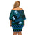 FSM Kosrae State Off Shoulder Short Dress Tribal Pattern Ocean Version LT01 - Polynesian Pride