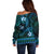 FSM Kosrae State Off Shoulder Sweater Tribal Pattern Ocean Version LT01 - Polynesian Pride