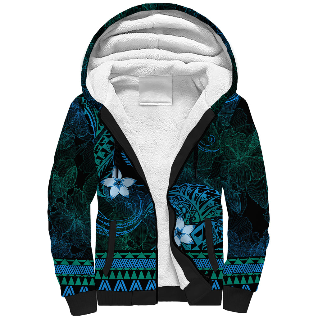 FSM Kosrae State Sherpa Hoodie Tribal Pattern Ocean Version LT01 Unisex Blue - Polynesian Pride