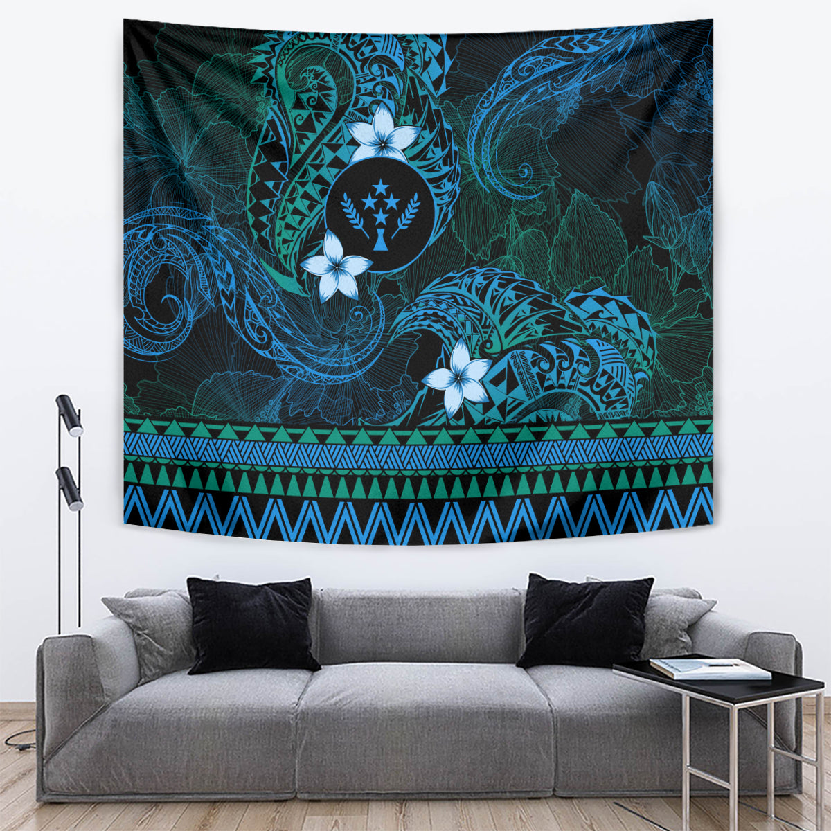 FSM Kosrae State Tapestry Tribal Pattern Ocean Version