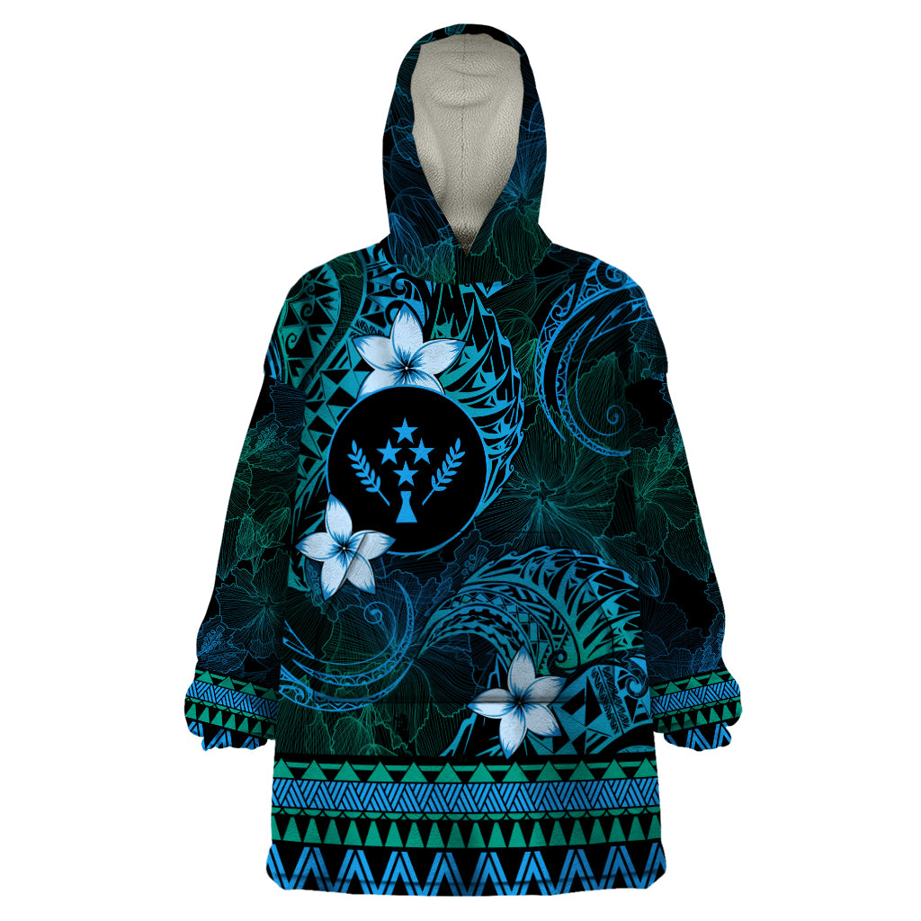 FSM Kosrae State Wearable Blanket Hoodie Tribal Pattern Ocean Version LT01 One Size Blue - Polynesian Pride